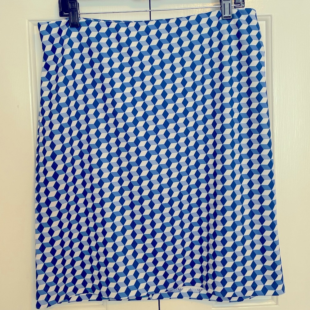 NY & Co Women’s Royal Blue & White Checked Midi Skirt w/ Zipper Closure, Large